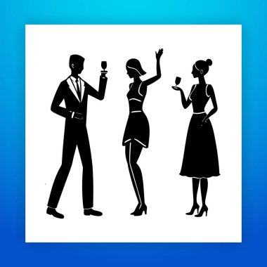 Etkinlik tanıtımı ve tasarım projeleri vektörü için DJ 'li Siluet parti sahnesi, dans, konuşma ve içme