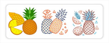 Bir Mango Fruit and Pineapple or Bananas, Vibrant Dragon, Fresh Lime, Green Grapes Icons