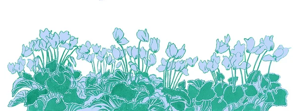 Granicy kwiaty z cyklamen na niebiesko — Zdjęcie stockowe