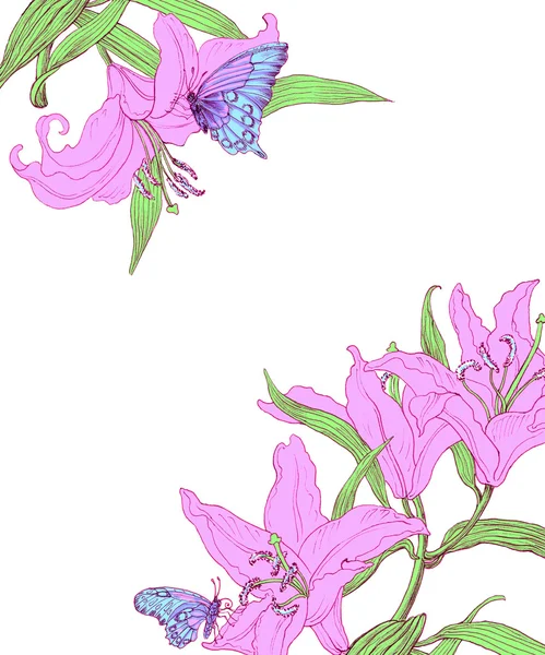 Karta z lily i motyle — Zdjęcie stockowe