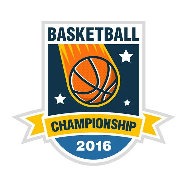 Чемпионат по баскетболу, турнир или концепция логотипа команды с мячом в виде космической кометы . — стоковый вектор
