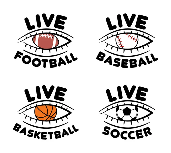 Набор икон спортивных событий для живого футбола, бейсбола, баскетбола — стоковый вектор