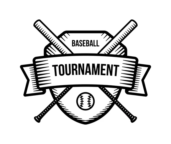 Logo vectoriel de baseball. Tournoi sportif d'été. Badge noir et blanc, design de la mascotte de chemise . — Image vectorielle