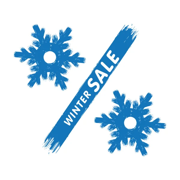 Kış Satılık dükkan indirim etiketi. Yüzde işareti kar tanesi şeklinde.
