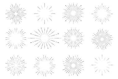 Sunburst vintage küme. Retro patlama ışınları el çekilmiş.