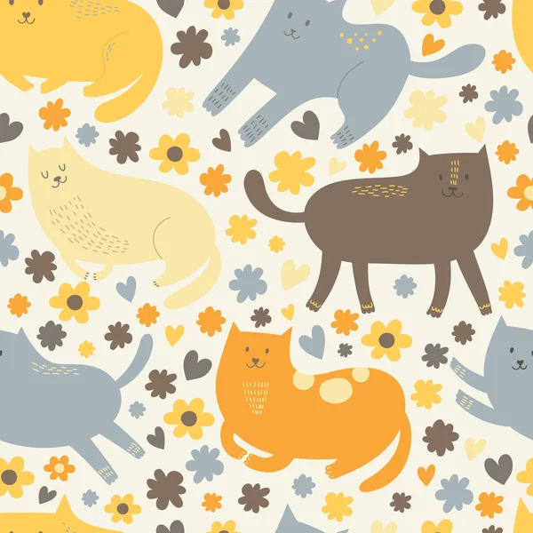 Padrão com gatos e flores —  Vetores de Stock