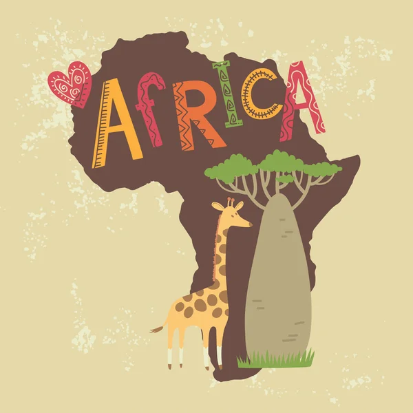 Carte avec une girafe et Baobab — Image vectorielle