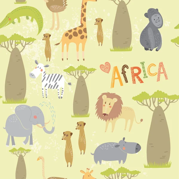 Animales africanos de dibujos animados lindo — Vector de stock