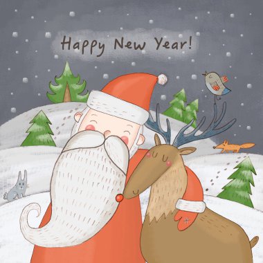Sevimli Noel Baba geyik hugs 