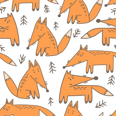 sevimli çizgi tilki desenle