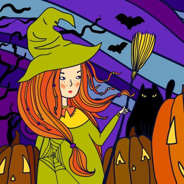 Cadılar bayramı cadısı ve balkabağı