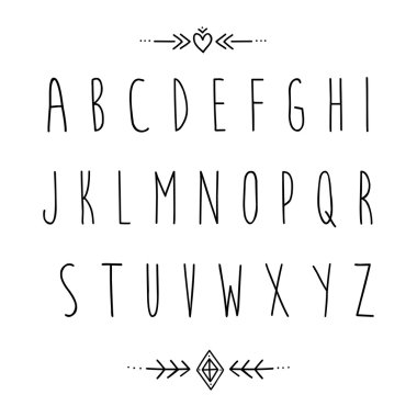 Siyah alfabe çizilmiş.