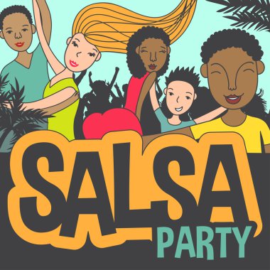  Çift ve salsa mutlu dansçılar 