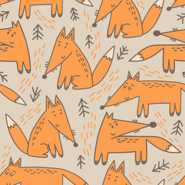 sevimli çizgi tilki desenle