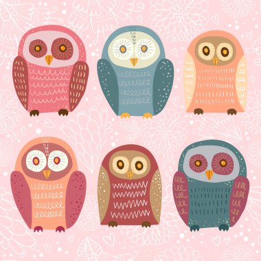 Sevimli renkli çizgi baykuşlar 