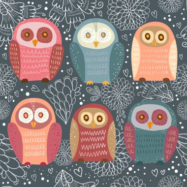 Sevimli renkli çizgi baykuşlar 