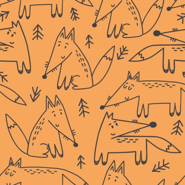 sevimli çizgi tilki desenle