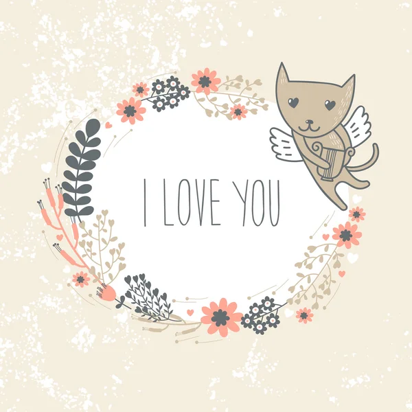 かわいい猫とバレンタイン カード — ストックベクタ