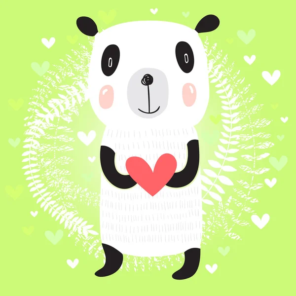 Carino il panda che tiene il cuore — Vettoriale Stock