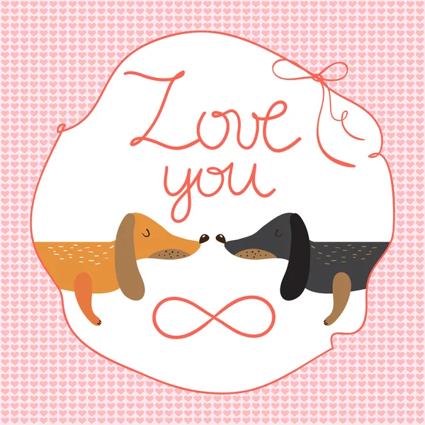 Tarjeta del día de San Valentín con dachshunds lindo — Vector de stock