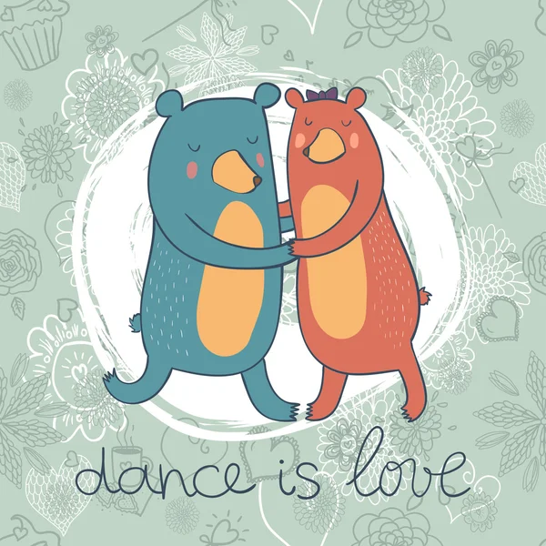 Cute bears in love dance — Stock Vector