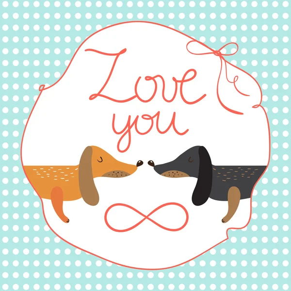 Cartão de Dia dos Namorados com dachshunds bonitos —  Vetores de Stock