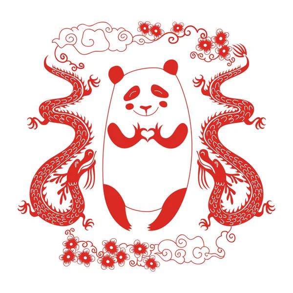 Lindo panda mostrando corazón — Vector de stock