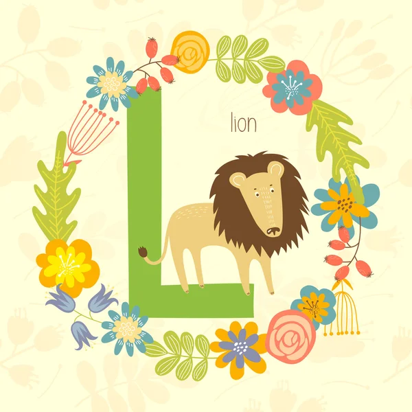 Cute Zoo alfabet, Lew — Wektor stockowy