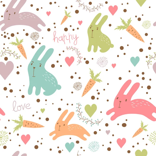 Dessin animé motif sans couture avec des lapins — Image vectorielle