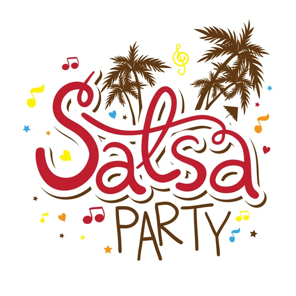 Iscrizione Salsa party con palme — Vettoriale Stock