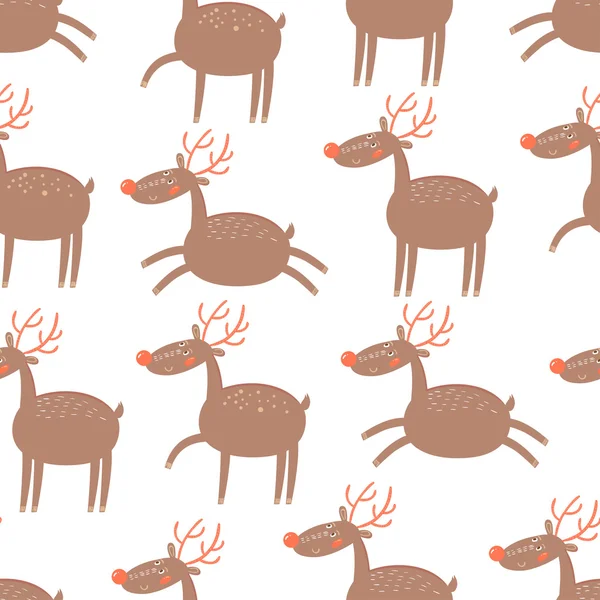귀여운 사슴 크리스마스 원활한 패턴. — 스톡 벡터