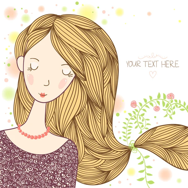 Jeune belle fille aux cheveux longs . — Image vectorielle