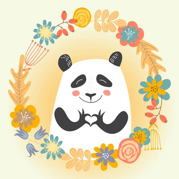 Karte mit süßem Panda mit Herz — Stockvektor