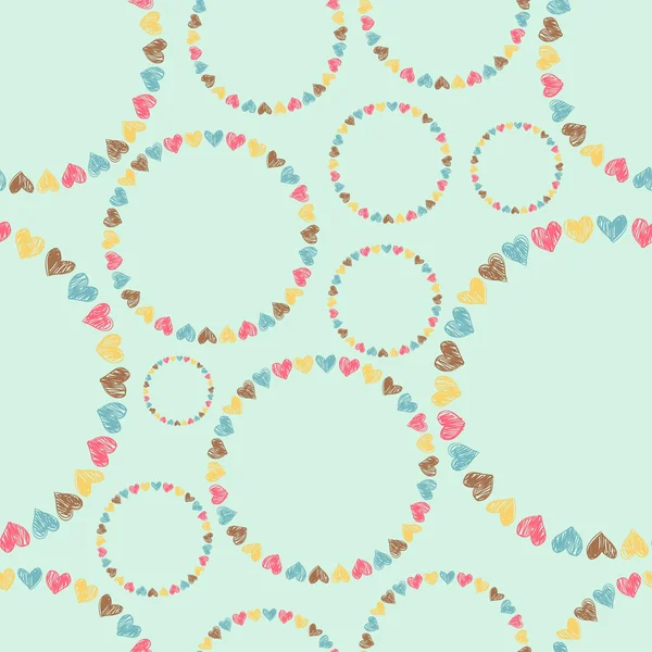 Motif sans couture avec des coeurs en anneaux — Image vectorielle