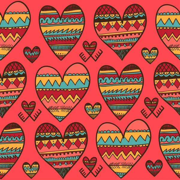 Seamless pattern of ethnic hearts — Stock Vector