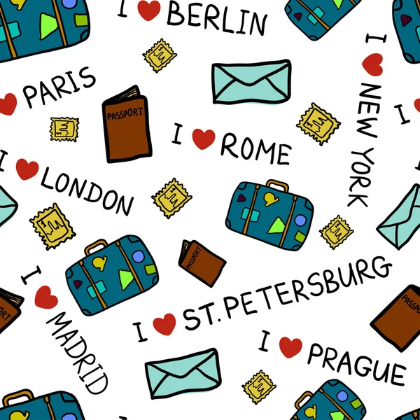 I love travel pattern — Stock Vector