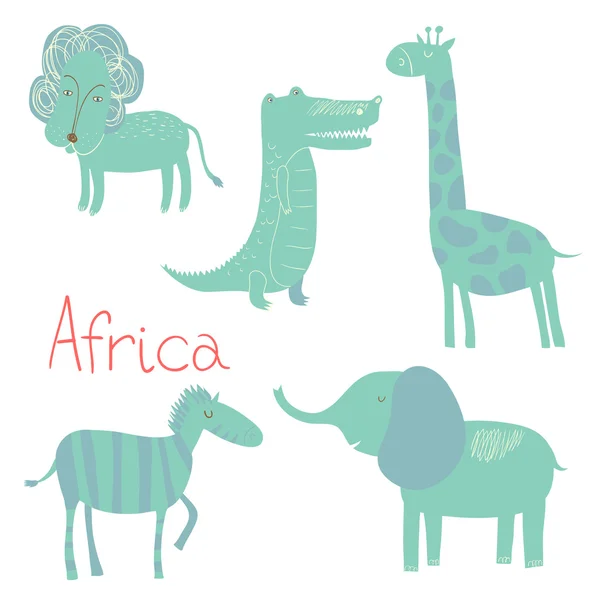 Conjunto de animales salvajes africanos . — Vector de stock