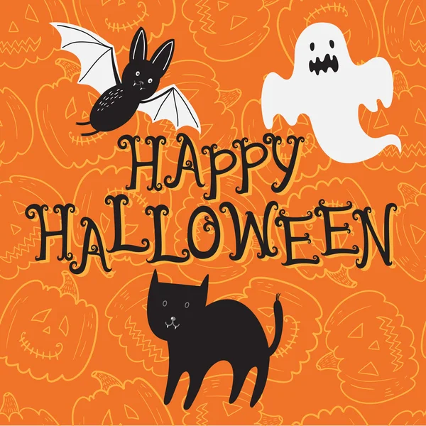 Poster di Halloween con pipistrello cartone animato , — Vettoriale Stock