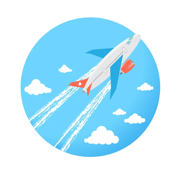 Plane in the cloudy sky. — Stock Vector