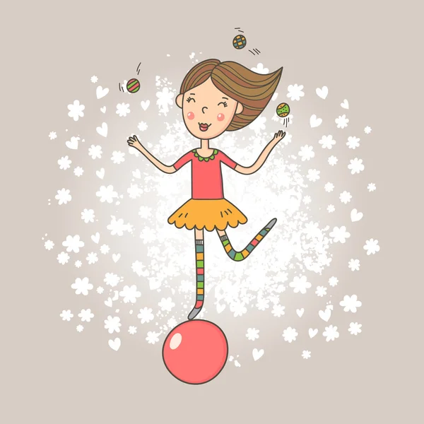 Mignon acrobat fille jongler balles — Image vectorielle