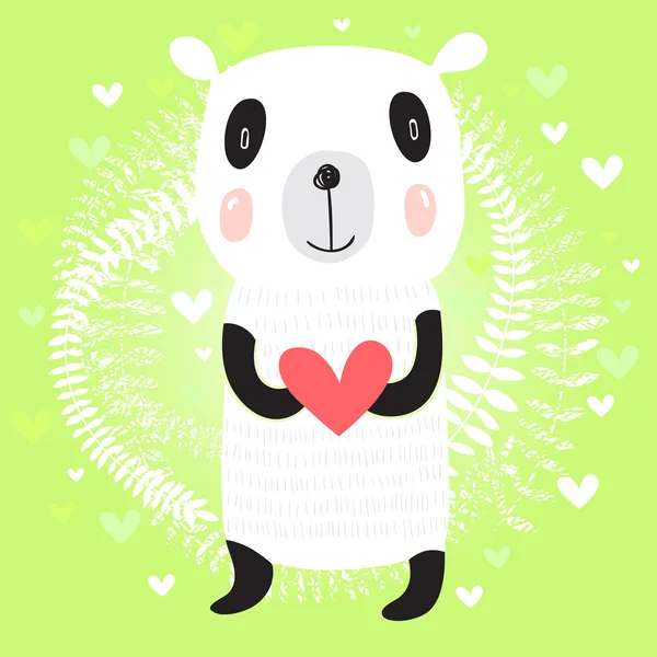 Carino il panda che tiene il cuore — Vettoriale Stock