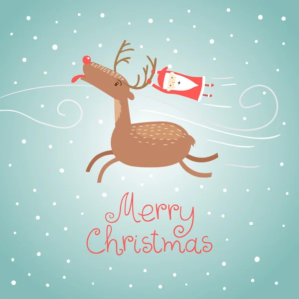Cartão de saudação de Natal com um veado — Vetor de Stock