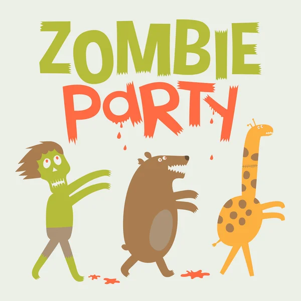 Cartaz de festa zumbi com zumbis desenhos animados —  Vetores de Stock