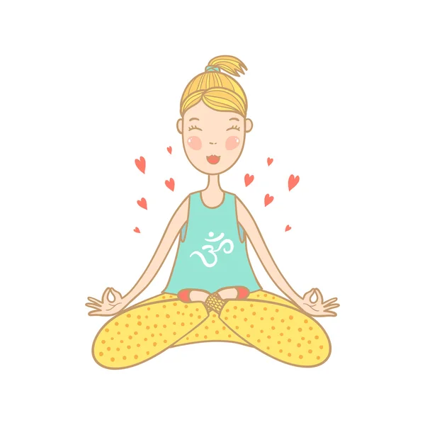 Woman sitting in yoga lotus position. — Stock Vector