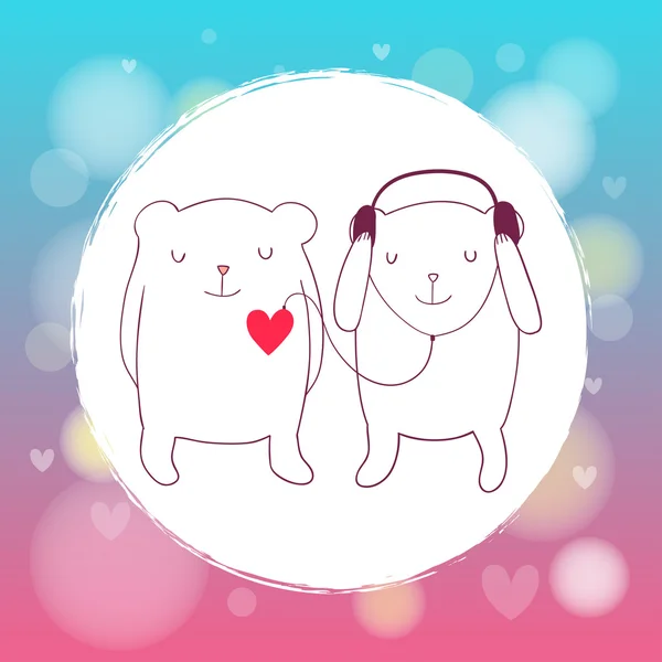 Αρκούδες στην αγάπη ακούγοντας την καρδιά — Διανυσματικό Αρχείο