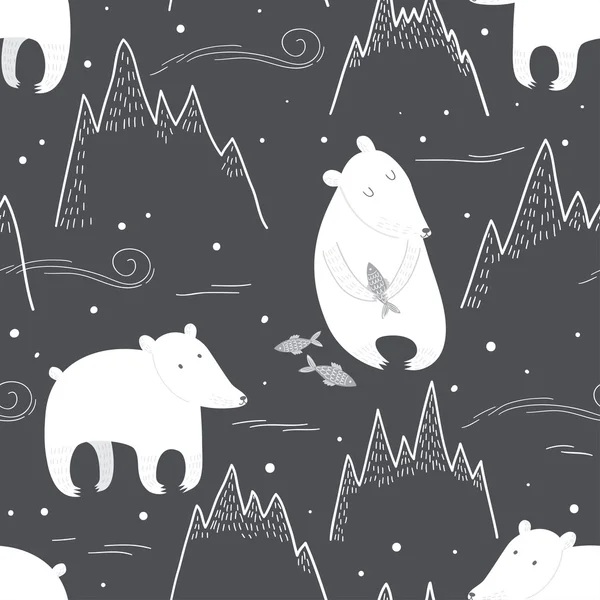 Płynny wzór z uroczymi niedźwiedziami polarnymi — Wektor stockowy