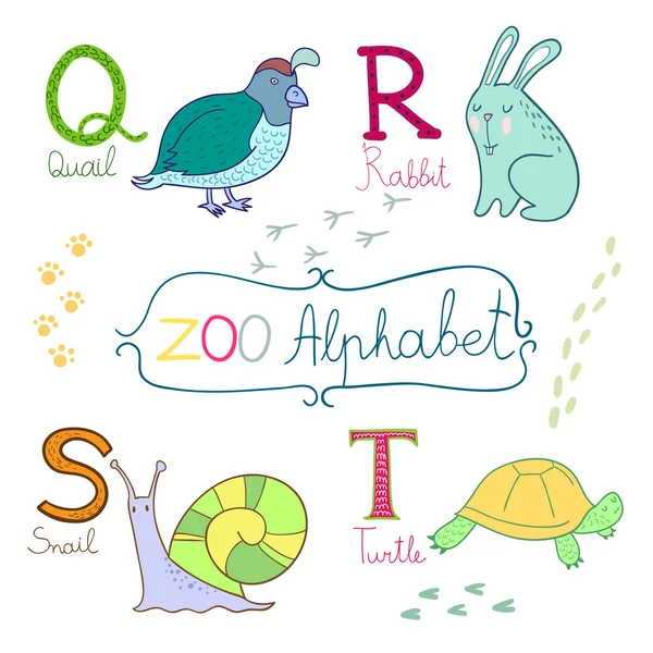 Alfabeto zoológico bonito — Vetor de Stock