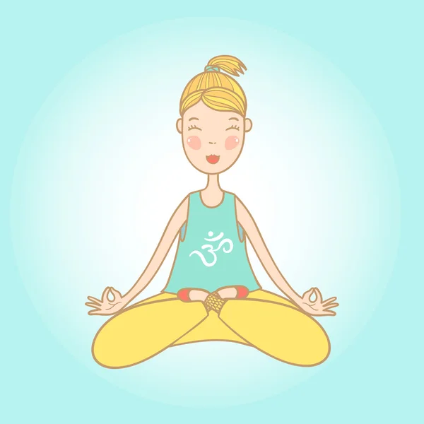 Donna seduta in posizione loto yoga . — Vettoriale Stock