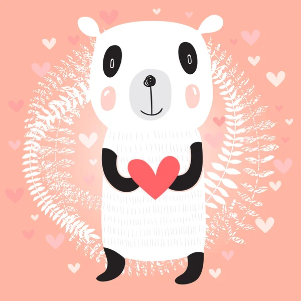Lindo panda sosteniendo corazón — Archivo Imágenes Vectoriales