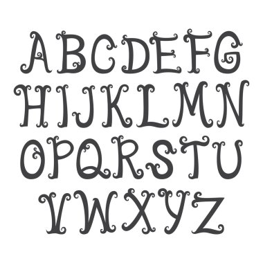 siyah alfabe şık yazı tipi.